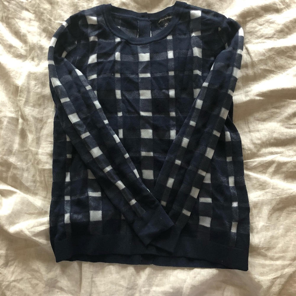 Sheer Plaid Preppy Navy Sweater- XS NWOT